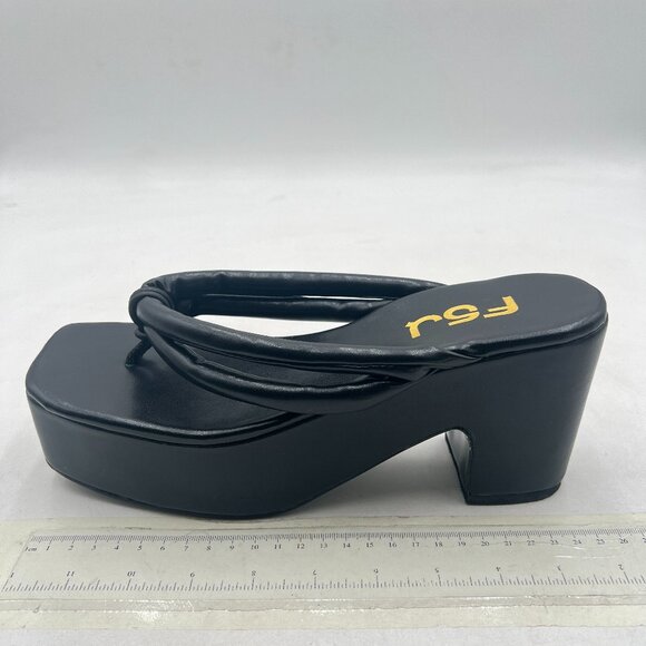 FSJ Black Wedge Flip Flops Slip-On Thong Platform Mule Slipper Casual Sandals - Picture 1 of 7